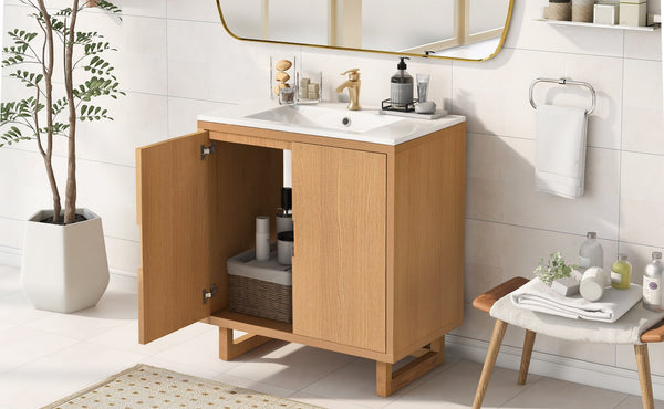 English Elm 30" Bathroom Vanity with Sink, Solid Wood Frame, Large Undersink Storage, Minimalist Elegant Design Burly Wood WF319594AAA