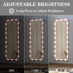 English Elm Hollywood Full Length LED Vanity Mirror with 22 Bulbs Touch Control 3 Colors 3 Brightness Pink W70881113