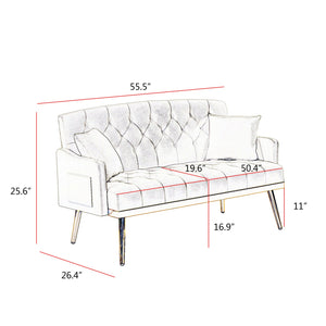 English Elm CREAM Velvet 2-Seater Sofa with Gold Metal Legs, Foam Cushions, Solid Wood Frame — Elegant Compact Design for Living Rooms W58868557