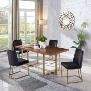 English Elm Dining Side Chairs Velvet Upholstered Set of Two with Glamorous Gold Metal Legs W156769769