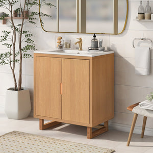 English Elm 30" Bathroom Vanity with Sink, Solid Wood Frame, Large Undersink Storage, Minimalist Elegant Design Burly Wood WF319594AAA