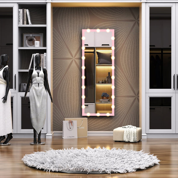 English Elm Hollywood Full Length LED Vanity Mirror with 22 Bulbs Touch Control 3 Colors 3 Brightness Pink W70881113