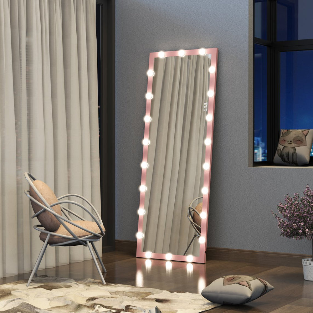 English Elm Hollywood Full Length LED Vanity Mirror with 22 Bulbs Touch Control 3 Colors 3 Brightness Pink W70881113
