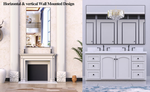 English Elm 60"x36" Oversized Modern Rectangle Mirror with Black Aluminum Frame, Explosion-Proof Glass, Versatile Mounting W70881126