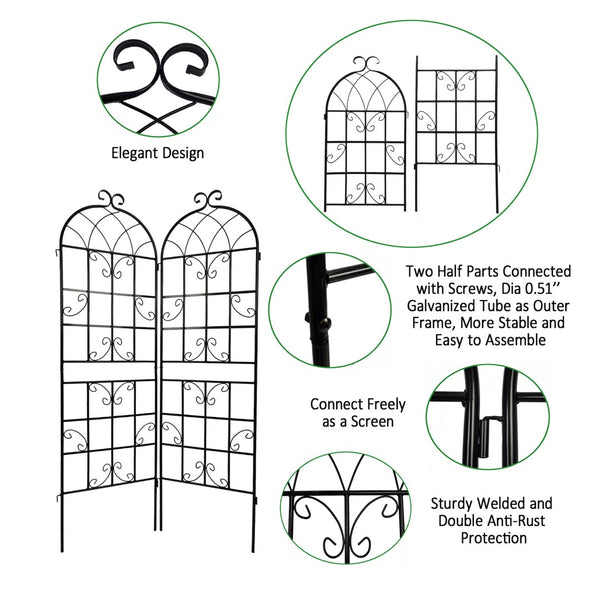 English Elm 4 Pack Galvanized Steel Garden Trellises Powder Coated Matte Black Climbing Plant Supports W158681061