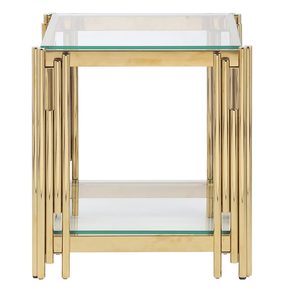 English Elm Woker Square Tempered Glass End Table Golden Steel Frame Modern Living Room Accent W156769754
