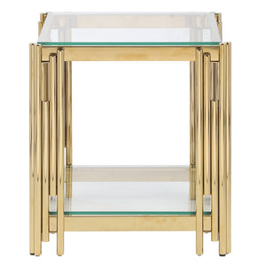 English Elm Woker Square Tempered Glass End Table Golden Steel Frame Modern Living Room Accent W156769754