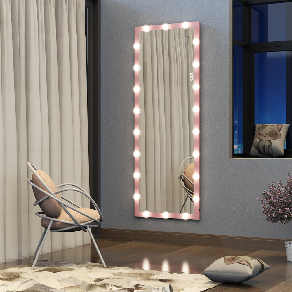 English Elm Hollywood Full Length LED Vanity Mirror with 22 Bulbs Touch Control 3 Colors 3 Brightness Pink W70881113