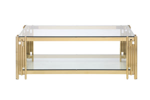 English Elm Woker Dual Tempered Glass Rectangular Coffee Table Gold Steel Frame Living Room W1567S00007