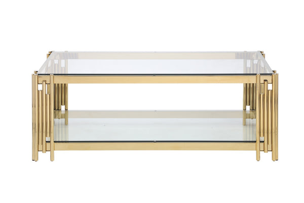 English Elm Woker Dual Tempered Glass Rectangular Coffee Table Gold Steel Frame Living Room W1567S00007