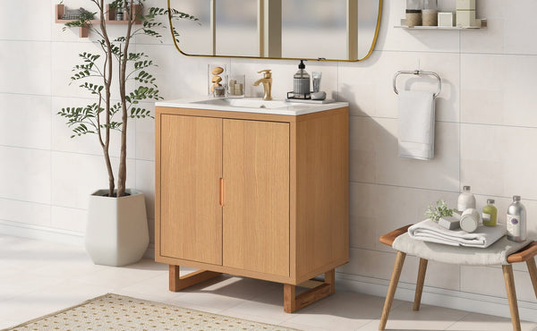English Elm 30" Bathroom Vanity with Sink, Solid Wood Frame, Large Undersink Storage, Minimalist Elegant Design Burly Wood WF319594AAA