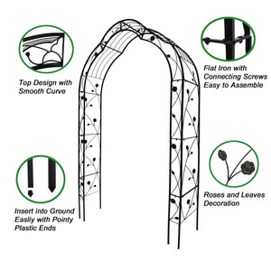 English Elm Metal Gothic Arch Garden Arbor Powder Coated Steel Trellis for Climbing Roses Black W158681100