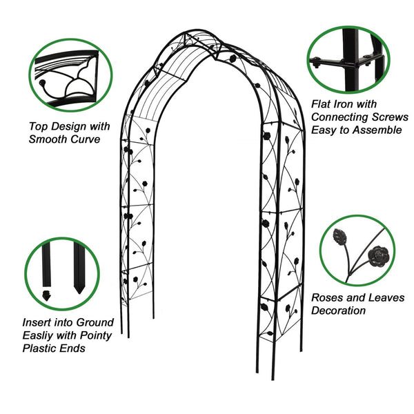 English Elm Metal Gothic Arch Garden Arbor Powder Coated Steel Trellis for Climbing Roses Black W158681100