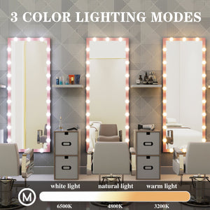 English Elm Hollywood Full Length LED Vanity Mirror with 22 Bulbs Touch Control 3 Colors 3 Brightness Pink W70881113