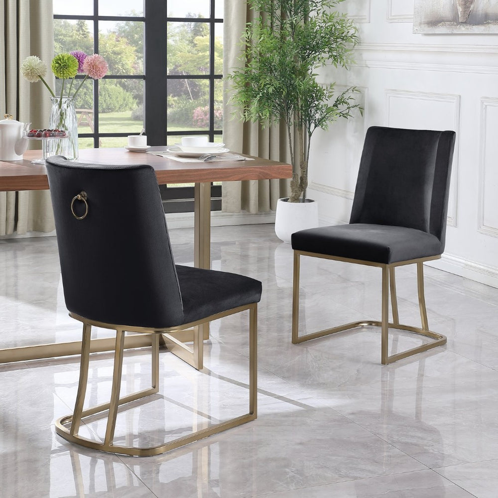English Elm Dining Side Chairs Velvet Upholstered Set of Two with Glamorous Gold Metal Legs W156769769