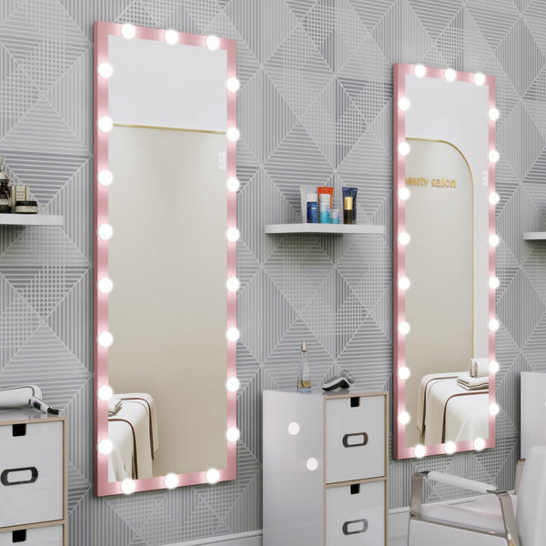 English Elm Hollywood Full Length LED Vanity Mirror with 22 Bulbs Touch Control 3 Colors 3 Brightness Pink W70881113