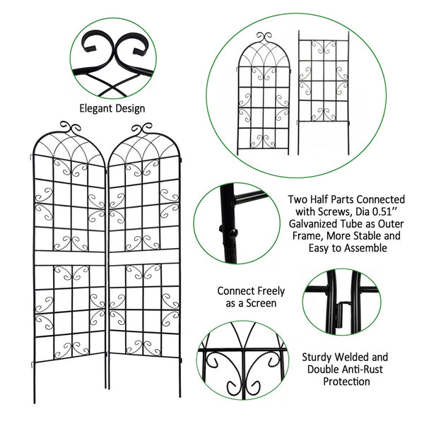 English Elm 4 Pack Tall Galvanized Steel Garden Trellises Powder Coated Black for Climbing Vines W158681059