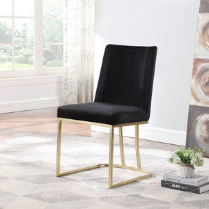 English Elm Dining Side Chairs Velvet Upholstered Set of Two with Glamorous Gold Metal Legs W156769769