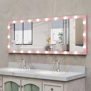 English Elm Hollywood Full Length LED Vanity Mirror with 22 Bulbs Touch Control 3 Colors 3 Brightness Pink W70881113
