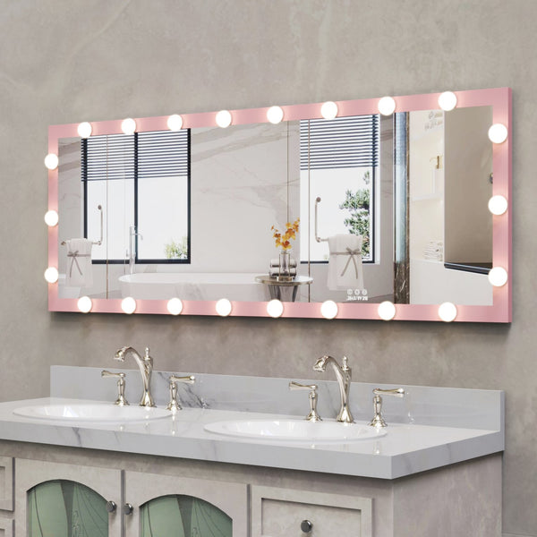 English Elm Hollywood Full Length LED Vanity Mirror with 22 Bulbs Touch Control 3 Colors 3 Brightness Pink W70881113