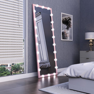 English Elm Hollywood Full Length LED Vanity Mirror with 22 Bulbs Touch Control 3 Colors 3 Brightness Pink W70881113