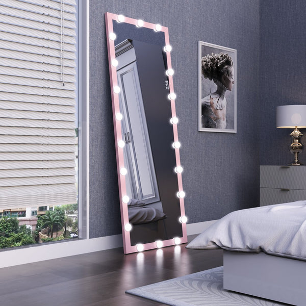 English Elm Hollywood Full Length LED Vanity Mirror with 22 Bulbs Touch Control 3 Colors 3 Brightness Pink W70881113