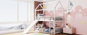 English Elm Twin Over Playhouse Bunk Bed with Built in Slide Solid Pine Kids Frame LT100213AAK-1