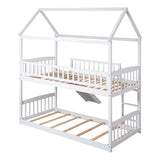 Hearth and Haven Haroldene Twin over Twin House Bunk Bed with Slide, White LT100213AAK