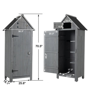 English Elm 30.3"l Solid Fir Outdoor Storage Shed with Barn Roof and Three Tool Compartments W1422P285895
