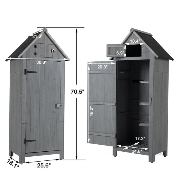 English Elm 30.3"l Solid Fir Outdoor Storage Shed with Barn Roof and Three Tool Compartments W1422P285895