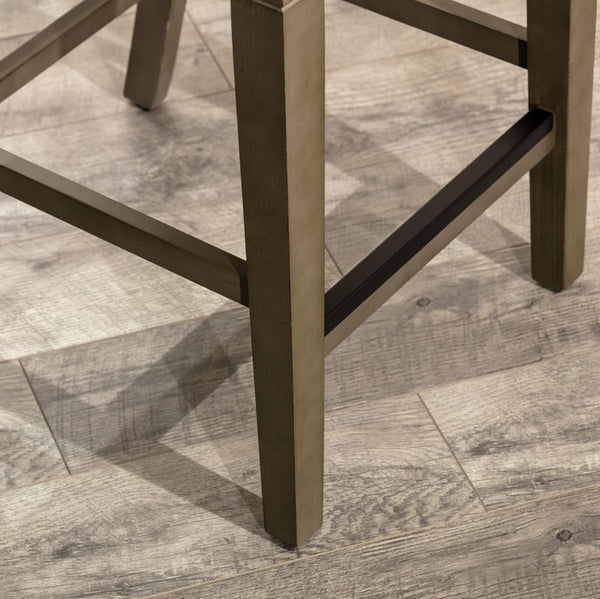 English Elm 24" Counter Stool In Weathered Gray & Black Leather - Farmhouse Charm With Modern Comfort & Style B04681330