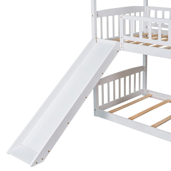 English Elm Twin Over Playhouse Bunk Bed with Built in Slide Solid Pine Kids Frame LT100213AAK-1