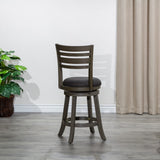 English Elm 24" Counter Height Slat Back Swivel Stool, Weathered Gray Finish, Charcoal Fabric Seat