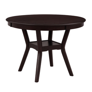 English Elm Espresso Round Dining Set Seats Four with Open Shelf Base and Faux Leather Side Chairs B01181169