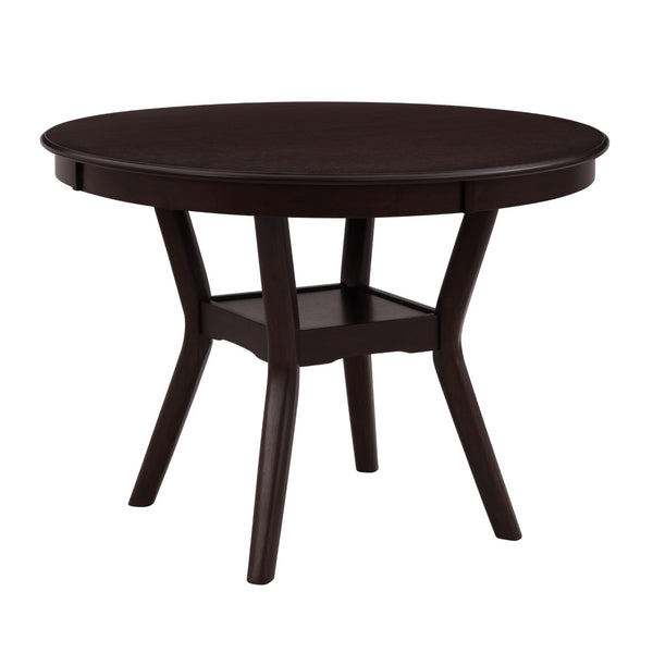 English Elm Espresso Round Dining Set Seats Four with Open Shelf Base and Faux Leather Side Chairs B01181169