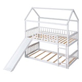 Hearth and Haven Haroldene Twin over Twin House Bunk Bed with Slide, White LT100213AAK