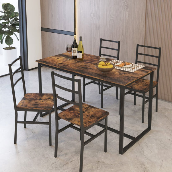 English Elm Five-piece industrial dining set with oak MDF top, heavy-duty metal frame, compact space-saving design Brown W57868875