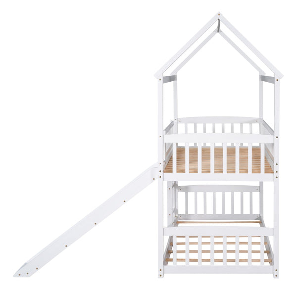 English Elm Twin Over Playhouse Bunk Bed with Built in Slide Solid Pine Kids Frame LT100213AAK-1