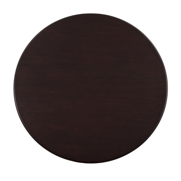 English Elm Espresso Round Dining Set Seats Four with Open Shelf Base and Faux Leather Side Chairs B01181169