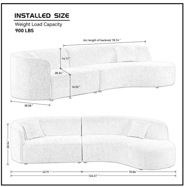 English Elm Luxury Boucle Curved Sectional Sofa with Chaise Right Facing Sculptural Modern Living W876S00086