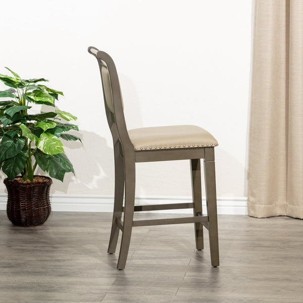English Elm 24" Counter Stool - Rustic Weathered Gray Wood & French Gray Leather Seat For Farmhouse Charm B04681331