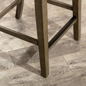 English Elm 24" Counter Stool - Rustic Weathered Gray Wood & French Gray Leather Seat For Farmhouse Charm B04681331