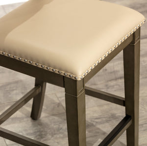 English Elm 24" Counter Stool - Rustic Weathered Gray Wood & French Gray Leather Seat For Farmhouse Charm B04681331