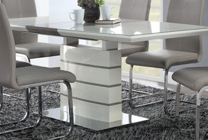 English Elm Contemporary Pedestal Dining Table Butterfly Leaf Gloss White Gray Taupe Urban B011S00280