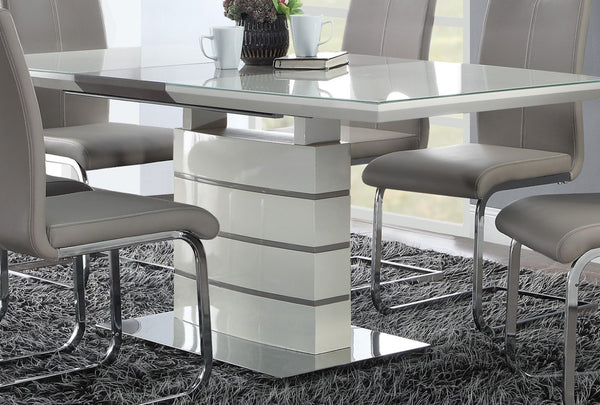 English Elm Contemporary Pedestal Dining Table Butterfly Leaf Gloss White Gray Taupe Urban B011S00280