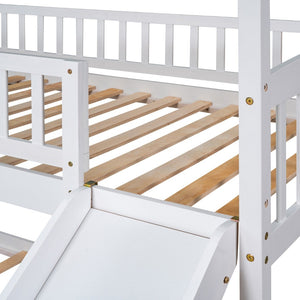English Elm Twin Over Playhouse Bunk Bed with Built in Slide Solid Pine Kids Frame LT100213AAK-1