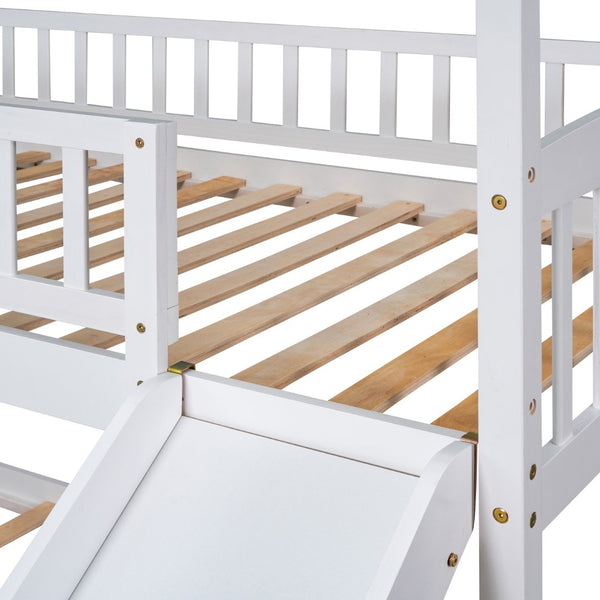 English Elm Twin Over Playhouse Bunk Bed with Built in Slide Solid Pine Kids Frame LT100213AAK-1