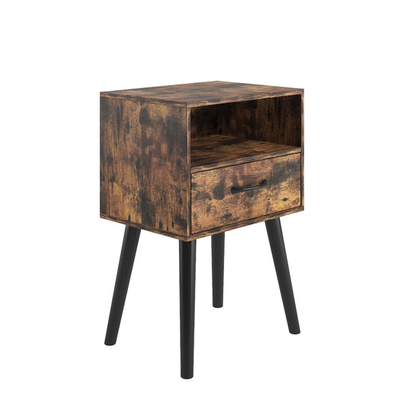 English Elm Two Grey Oak Nightstands with Storage Drawer and Open Shelf for Modern Bedrooms W57872958