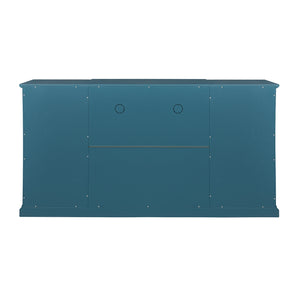 English Elm 63" Teal Blue Sideboard Buffet TV Stand with Carved Doors, Glass Panels, Adjustable Shelves, Anti-Tip W96570012