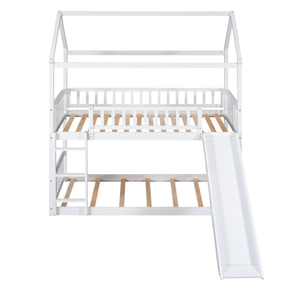English Elm Twin Over Playhouse Bunk Bed with Built in Slide Solid Pine Kids Frame LT100213AAK-1